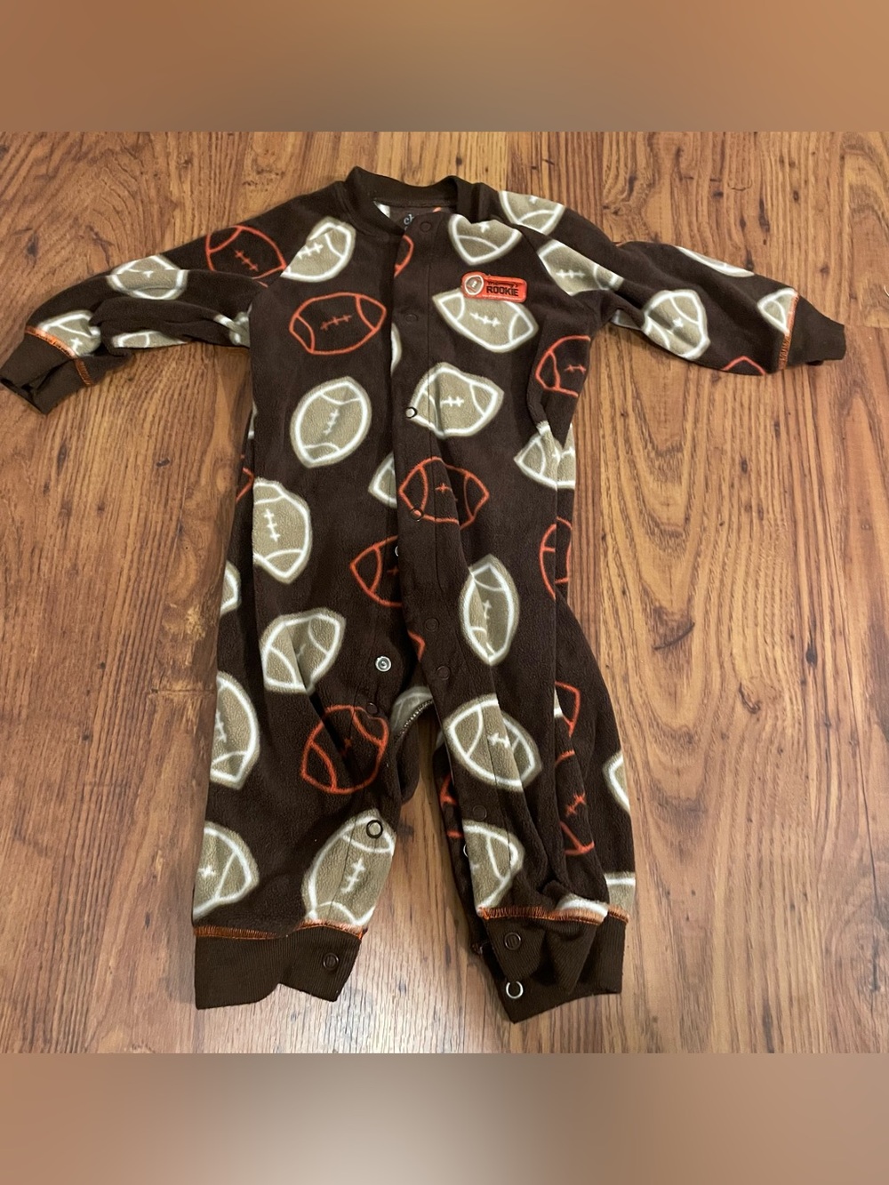 Carter's Brown Football-Print Fleece One-Piece Footie PJs